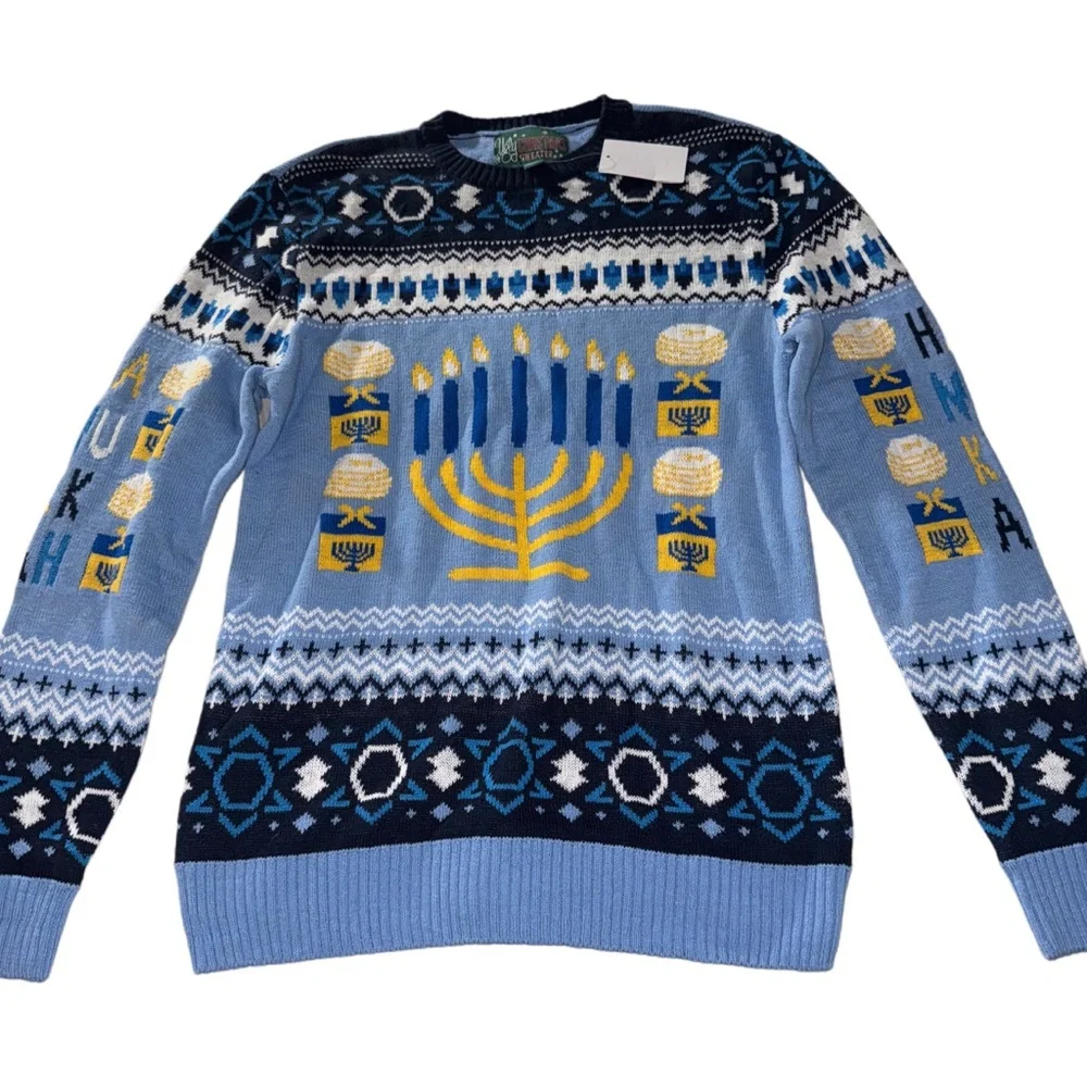 Ugly Christmas Sweater Blue and Gold Menorah Design
Hannukah - Picture 3 of 5